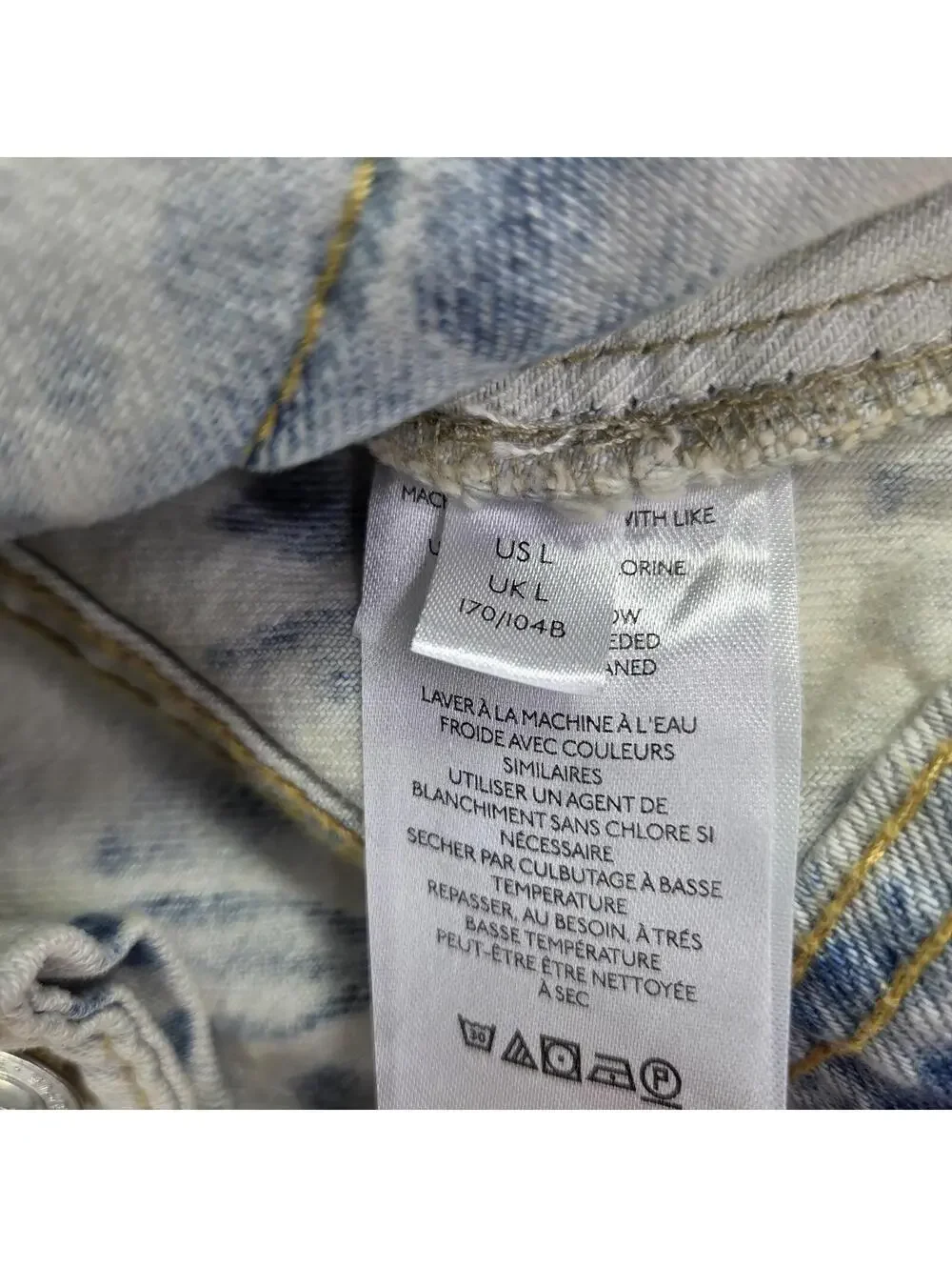 Free People Rumors Jeans Jacket Size L Blue Tie Dye Denim Button Moto Jackets - Picture 7 of 13